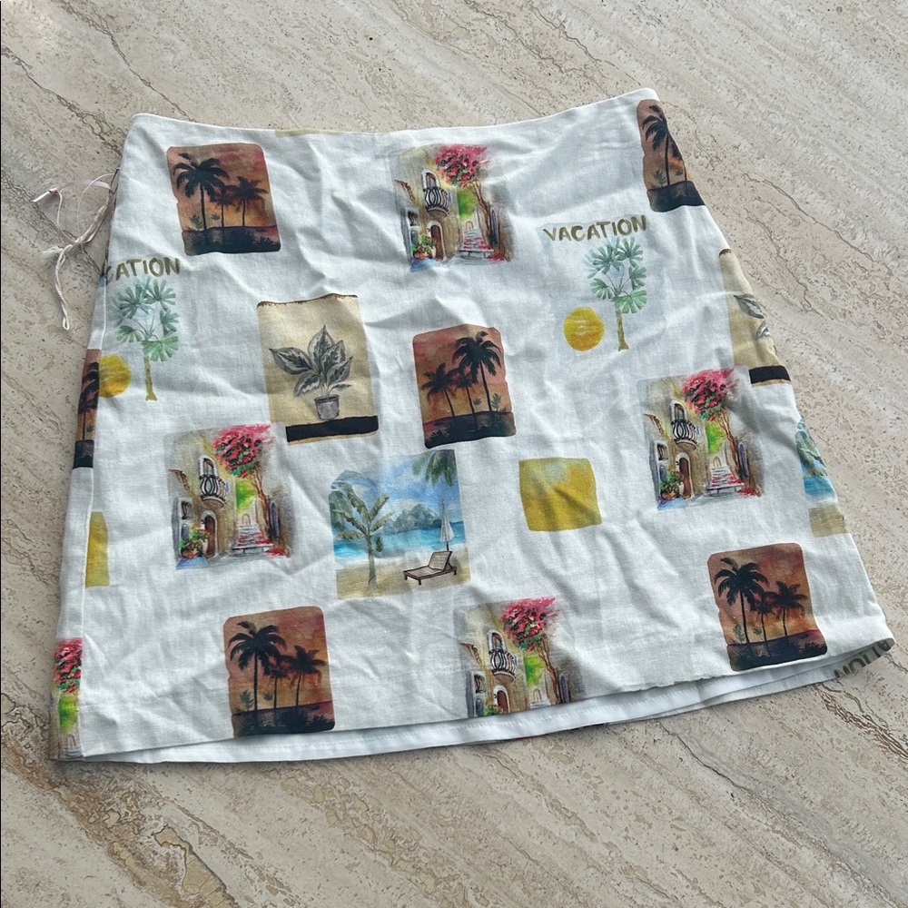 NEW 🆕 C&C Vacation Print Women's Linen Blend Mini Skirt size S